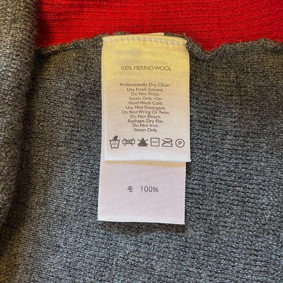 Eddie Bauer 100% Merino Sweater Gray/Red Full Zip Fair Isle Mock Neck Ski - Picture 5 of 13
